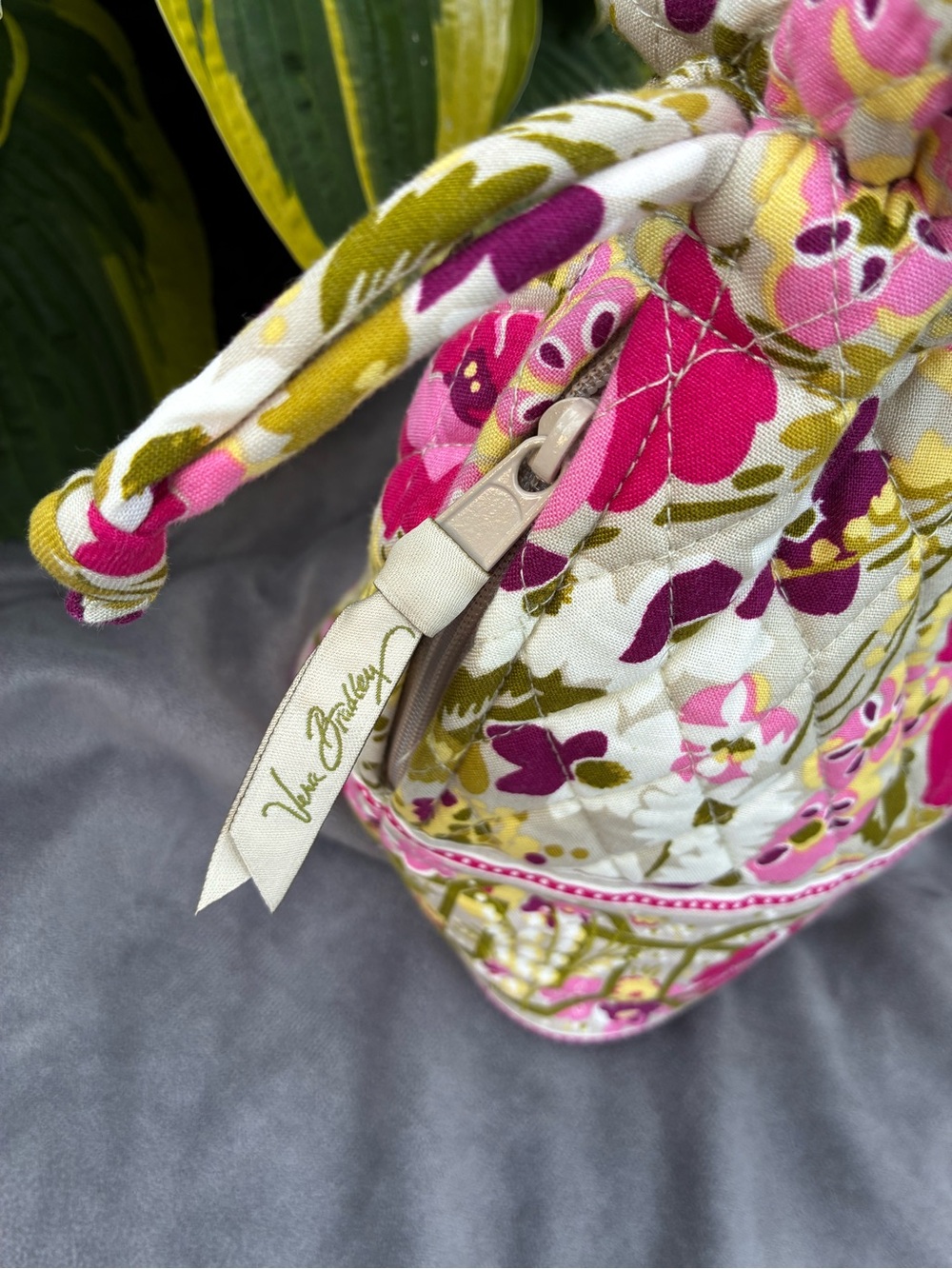 Vera Bradley Pink, Green & White Quilted Floral Drawstring Tote - Picture 5 of 12
